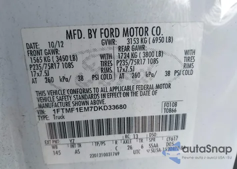 2013 Ford F-150 Xl from USA, damaged, VIN 1FTMF1EM7DKD33680